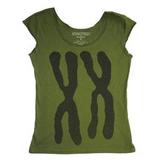 Women's Olive Green XX Chromosomes Biology Shirt The women's sleeveless shirts run truer to size. This is our original design of actual female chromosomes blown up for a pop art effect. Printed with the permanent water-based black ink American Apparel, sheer jersey shirt, cap sleeve shirt 100% Cotton Color: Olive Green This is an awesome style + quite popular! Biology Student, Olive Green Shirt, Girl Power Shirt, Cap Sleeve Shirt, Womens Tank Top, Sleeveless Shirts, Student Girl, Nurse Doctor, Top T Shirt