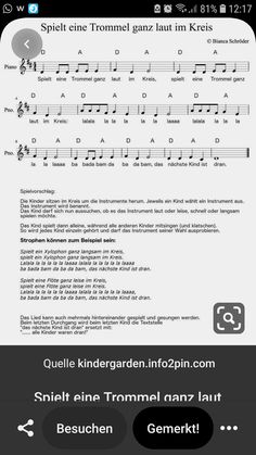 an app with music notes on it and the words in german are shown above them