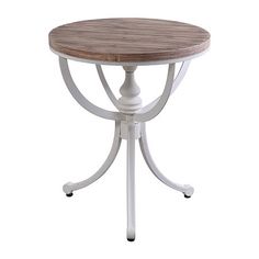 a white table with a wooden top