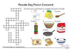 the crossword puzzle is filled with pictures of food and ingredients to help kids learn how to