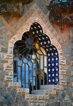 a window with an american flag painted on it