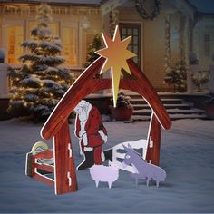 an animated christmas scene with santa and his animals