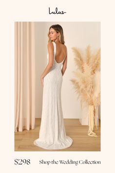 Start your forever with sensational shine in the Lulus Glamourous Ever After White Sequin Beaded Backless Maxi Dress! An array of sparkly sequins, faux pearls, and beaded details create an eye-catching design across a sheer mesh overlay (atop a matching knit liner) that shapes a flattering boat neckline and a sleeveless bodice with a sultry open-back design. The figure-flaunting, slip-style silhouette continues down to a sweeping maxi hem with a dramatic train at the back. Hidden back zipper/cla Beaded Maxi Dress, Backless Maxi Dress, Dress With Open Back, Dress Sequin, Lulu Fashion, Adhesive Bra, Backless Maxi Dresses, Mesh Overlay, Sequin Beading