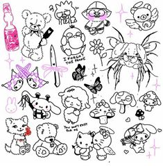 an image of various cartoon animals drawn on paper