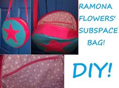 the back side of a pink backpack with stars on it and text reading ramon flowers'subspace bag diy