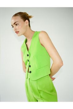 Cropped Tailored Single Breasted Vest | Nasty Gal Trendy Summer Vest With Buttons, Chic Summer Sets With Button Closure, Cropped Vest With Button Closure For Summer, Fitted Cropped Sets For Workwear, Green Buttoned Workwear Set, Sleeveless Buttoned Sets For Summer, Tailored Casual Summer Sets, Cropped Summer Vest With Buttons, Green Buttoned Sets For Workwear