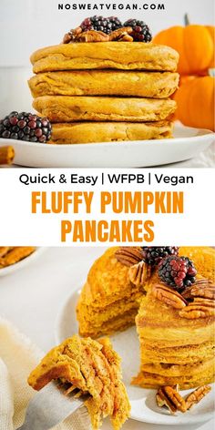 fluffy pumpkin pancakes stacked on top of each other