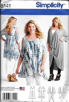 a women's tunic and top sewing pattern from the simplicity book, which is available in sizes small to large