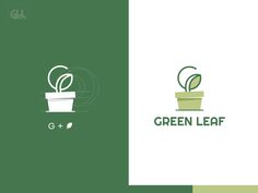 the logo for green leaf is shown in two different colors and font, with an image of