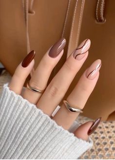 Simple Fall Nails, Fall Nail Trends, Beige Nails, Brown Nails, Simple Nail Designs, Minimalist Nails, Fabulous Nails, Fall Nail Designs, Chrome Nails