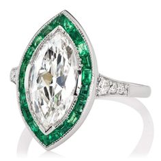 2.19ct Marquise cut diamond Ring Diamond Engagement Ring With Emerald, Engagement Ring With Emerald, Emerald Halo Engagement Ring, Art Deco Jewelry Rings, Victor Barbone Jewelry, Victor Barbone, Halo Engagement Ring Emerald, Emerald Halo, Ring With Emerald