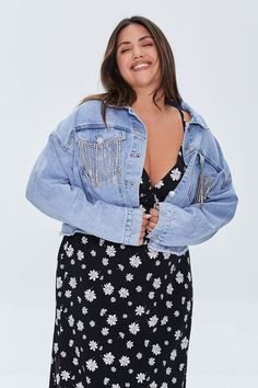 Plus Size Fringe Denim Jacket Jean Jacket Outfit Plus Size, Plus Size Denim Jacket Outfit, Plus Size 90s Outfits, 90s Fashion Outfits Plus Size, Sydney Outfits, Plus Size 90s, Fringe Denim Jacket, Fashion Nova Plus Size, Fashion Outfits Plus Size