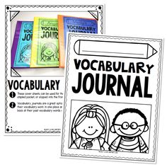 two coloring pages with the words, vocabulary journal