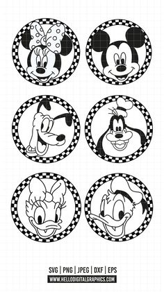 mickey mouse and friends cupcake toppers with checkered border, set of four