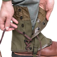 "Genuine italian army canvas gaiters Featuring an elastic cuff at the top and leather at the bottom With the one-size-fits-most design you can use these gaiters on just about every type of shoe or boot that you have. Made of very thick canvas, steel hooks, thick laces, nylon understrap and a little hook at the front to attach to the boot lace Condition: NEW Shipping to United states, Canada, Europe * Economy shipping Shipping time : 7-21 working days or sometime more * Standard shipping with tra Apocalyptic Clothing, Italian Army, Military Surplus, Dieselpunk, Field Jacket, Character Outfits, Military Fashion, Lace Boots, Types Of Shoes