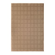 a beige rug with small squares on the bottom and one square in the middle, against a white background