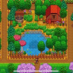 the game's screenshot shows an aerial view of a garden with trees and flowers