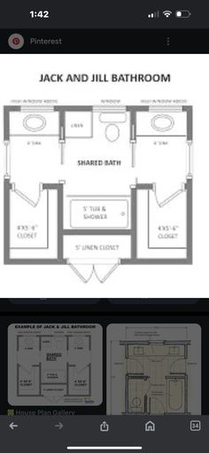 the floor plan for jack and jil's bathroom is shown in this screenshot