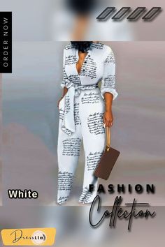 Spring and Autumn Fashion Women Jumpsuit Casual Leopard Letter Printed Lace Up High Waist Playsuit Ladies Jumpsuit White Printed V-neck Jumpsuits And Rompers, White Long Sleeve Bodysuit For Work, Chic White Printed Jumpsuits And Rompers, Printed Fitted Jumpsuits And Rompers For Work, Casual White One-piece Jumpsuit, Elegant Long Sleeve Printed Jumpsuits And Rompers, White Summer Workwear Bodysuit, Casual White Printed Bodysuit, White Long Sleeve Jumpsuits And Rompers For Work