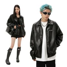 Korean Casual Leather Jacket – Pastel Kitten Dark Tiger, Unique Clothing Stores, Punk Leather Jacket, Dark Punk, Techwear Fashion, Casual Leather Jacket, Rash Guard Swimwear, Dark Outfits, Korean Casual