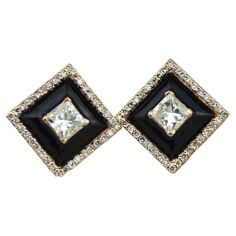 Elegant black enameled stud earrings adorned with a stunning princess-cut diamond at the center. Surrounding the princess-cut diamond, there is exquisite enameling that adds a touch of sophistication. The border of the earrings showcases round diamonds, enhancing their allure and brilliance. Crafted in 18k solid gold, these earrings are a perfect blend of luxury and contemporary design. THE STONES- These earrings feature princess cut diamonds weighing 0.51 carats and round diamonds weighing 0.19 Enamel Stud Earrings, Princess Diamond, Dream Jewelry, Princess Cut Diamonds, Black Enamel, Princess Cut, Jewelry Earrings Studs, Or Rose, Jewelry Pieces