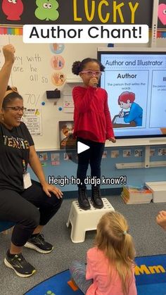 two children and an adult are sitting in front of a tv with the caption lucky author shant