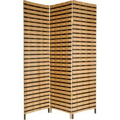 a room divider made out of wood with vertical stripes on the top and bottom