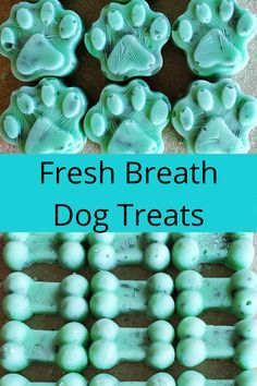 fresh breath dog treats are displayed on a table with the words, fresh breath dog treats