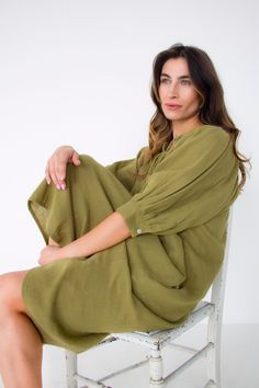 Meet Nira, In unique olive colour , our new addition to dress collection. This ageless and timeless piece is crafted from our new signature organic double cloth cotton known for its soft and breathable properties. The most flattering dress in the perfect shade .featuring romantic billowed sleeves. Cut to a regular shape with gathers for a gentle volume. Perfect for lazy summer days and leisurely brunches with your faves . Wear it with summer sandals or your favourite sneakers for that casual effortless look. Finished with must have slip pockets.      Details  crinkled cotton  machine washable  easy fit Mid length with 3/4 sleeves  sizes s/m  shoulder 14 inches chest 22 inches  length 42 inches  sleeves 16 inches   m/l shoulder 15 inches  chest 23 inches ( 46 around) length 42 inches  Made Olive Colour, Pockets Details, Brunch Dress, Olive Dress, Dress Indian, Flattering Dress, Indian Clothing, Flattering Dresses, Body Dress