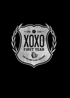 the xoxo first year logo is shown in black and white on a dark background