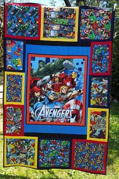 the avengers quilt is on display outside