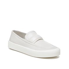 Vince-Ghita Loafer - Women's The Ghita loafer by Vince stays stylish and comfortable on your feet. This two-toned loafer made using leather comes with a cozy foam footbed and lightweight platform rubber sole. Synthetic Slip-on Loafers With Leather Sole, White Slip-on Loafers With Flat Bottom, Slip-on Flats With Contrast Sole, White Leather Slip-ons With Flat Bottom, White Leather Flat Slip-on Sneakers, White Leather Slip-on Platform Loafers, Spring Slip-on Low-top Boat Shoes, White Synthetic Slip-on Platform Loafers, Modern Slip-on Moccasins For Spring