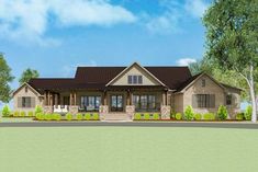 this is an artist's rendering of the front elevation of these ranch house plans