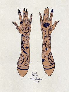 two hands with tattoos on them are shown