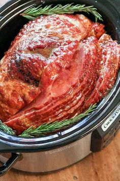 the meat in the slow cooker has been cooked and is ready to be eaten