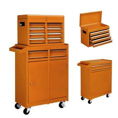 three different types of tool boxes on wheels with drawers and trays in each drawer