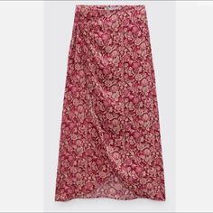 Zara | Nwt | Printed Sarong Midi Skirt | Red-9006/160 |Size Small | Red | Wrap Skirt Style | Gold Threads Throughout Bundle To Save!! Red Wrap Skirt, Zara Midi Skirt, Zara Gold, Zara Skirts, Skirt Style, Gold Threads, Women Skirts Midi, Sarong, Wrap Skirt