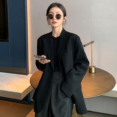 Casual Loose Versatile Slim Design Niche Autumn Small Suits-Aria Doejay Suit Collar, Casual Blazer, Oversized Blazer, Slim Design, Types Of Collars, Types Of Sleeves, Suit Jacket, Stitching, Jackets For Women