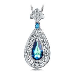 QIANSE Peacock Pendant Necklace with Blue Swarovski Crystals, Birthday Gifts for Women for Her - Enter Coupon moneyoff25 at Checkout Crystal Horn, Trendy Baby Gifts, Horn Pendant Necklace, Peacock Pendant, Horn Pendant, Necklace For Girlfriend, Swarovski Necklace, Great Gifts For Mom