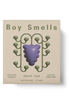 a box of boy smells scented candles with an image of a purple heart on it