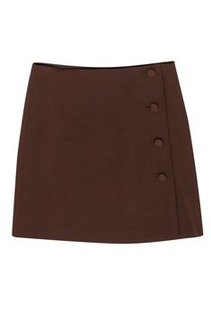 Current Boutique-Tara Jarmon - Brown Wool Blend Mini Wrap Skirt Sz S Wrap Skirt With Buttons, Chic Mini Skort With Button Closure, Chic Mini Skirt With Button Closure, Chic Asymmetrical Skort For Fall, Chic Brown Mini Skort, Chic Fall Skirt With Button Closure, Chic Spring Skirt With Button Cuffs, Elegant Brown Skirt With Buttons, Chic Brown Skort For Fall