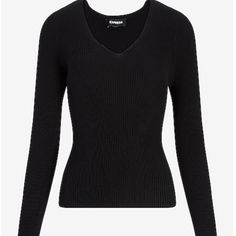 Brand Nwt Has Stretch V Neck Ribbed Long Sleeve Black Fitted Sweater, Black V Neck Top, Black V Neck Long Sleeve, Winter Wishlist, Black V Neck Sweater, Black Y2k, Sweater Fits, Fitted Sweater, Ribbed Sweater