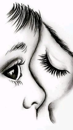 a drawing of a child's face with long eyelashes