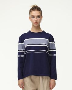 Details: Long-sleeve jumper with stripes designTop Length: NormalSleeve Length: Long SleevesMaterials:95% Polyester + 5% Spandex Blue Striped Long Sleeve Top, Blue Horizontal Stripe Long Sleeve Top, Blue Long Sleeve Tops With Horizontal Stripes, Blue Long Sleeve Top With Horizontal Stripes, Blue Crew Neck Top With Vertical Stripes, Blue Top With Striped Collar For Fall, Blue Tops With Striped Collar For Fall, Blue Horizontal Stripe Crew Neck Tops, Blue Crew Neck Tops With Horizontal Stripes