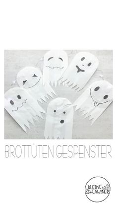 some paper bags with ghost faces on them and the words, brotheren gespenster