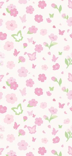 pink flowers and green leaves are on a white background for wallpaper or fabric design