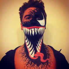 Face Paint For Men, Venom Birthday, Mens Halloween Makeup, Monster Face Painting, Uv Makeup