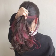 Streaks For Black Hair, Easy Hair Dye Ideas, Hairdye Inspo Short Hair, Black Hair With Streaks, Dyed Ends Of Hair Brunettes, Pink Streaks In Black Hair, Red Dyed Hair, 23 Haircut, Dyed Ends Of Hair