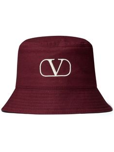 burgundy red cotton twill weave flat crown dropped narrow brim embroidered logo to the front tonal stitching pull-on style Valentino Logo, Valentino Collection, Cotton Bucket Hat, Man Hat, Twill Weave, Balenciaga Triple S, Custom Watch, Summer Beach Wear, Espadrille Shoes