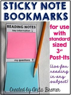 sticky note bookmarks for students to use with standard sized post - it notes